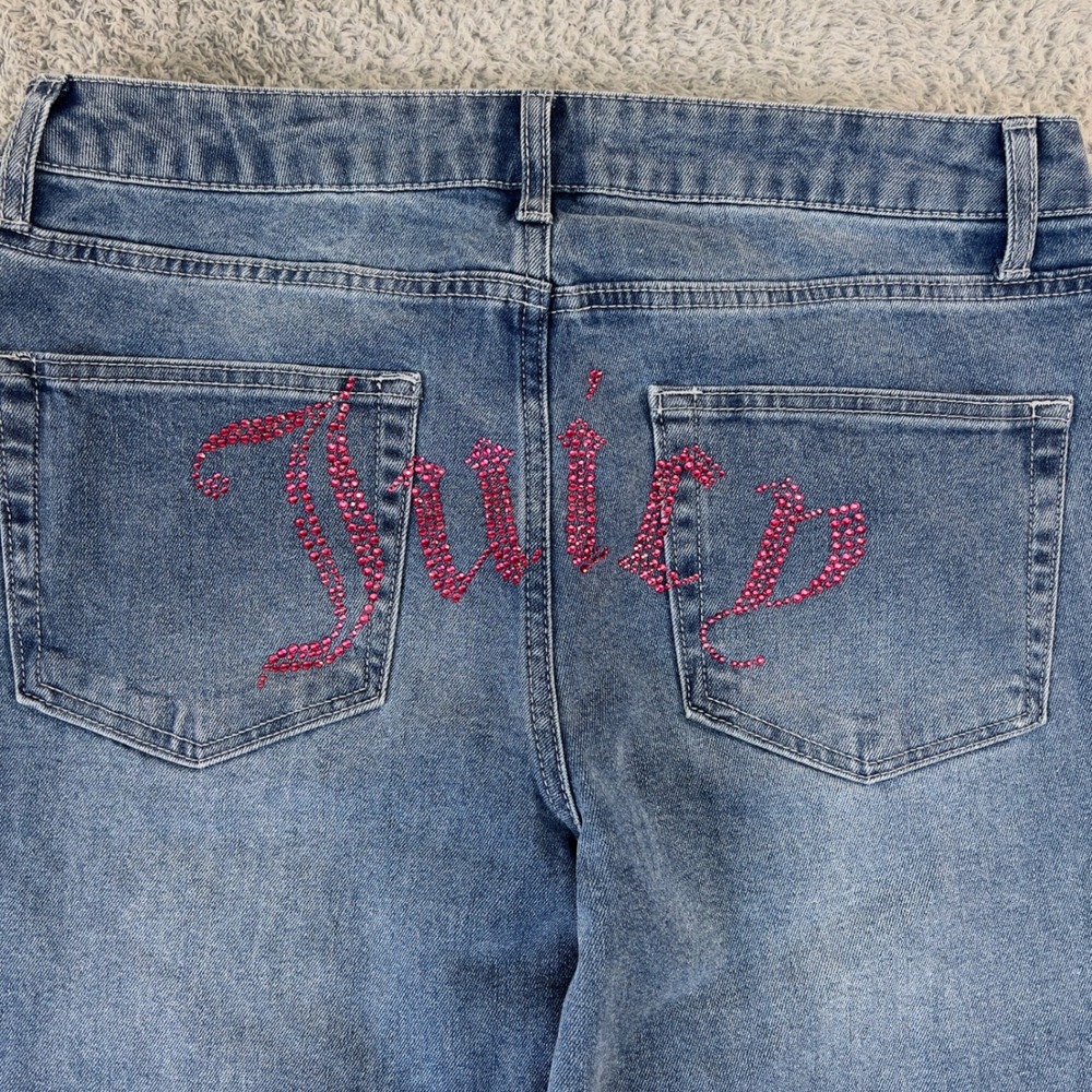 Juicy Couture Abbot Wide Leg Jeans Blue Rhinestone Logo Medium Wash 13/31 32x31